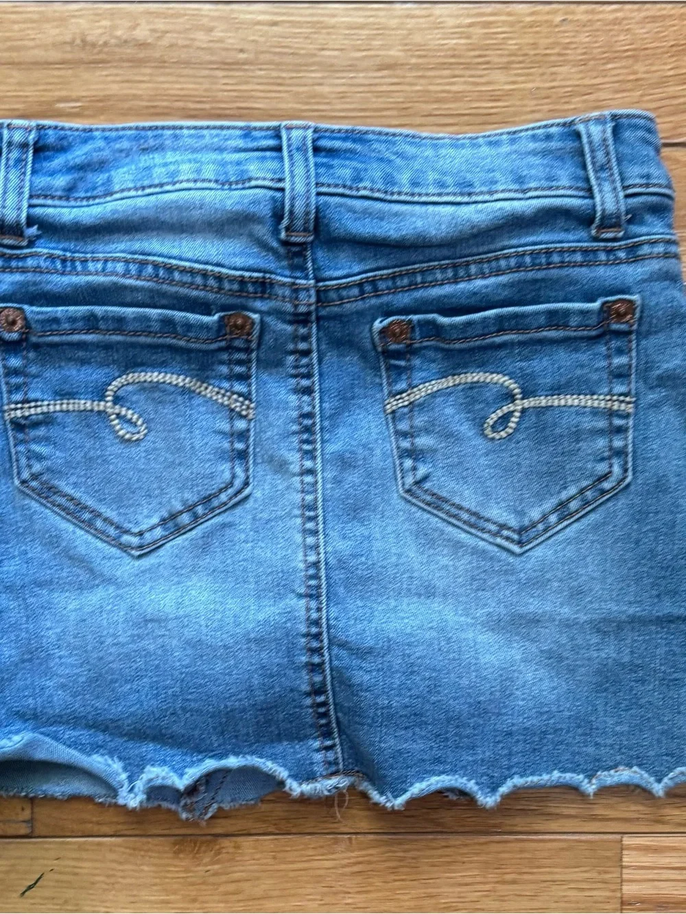 Justice Girls Blue Denim Mini Skort Size 7 Distressed Built-in Shorts